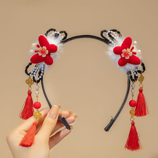 【新年国风发箍】中国风新年发饰女童汉服喜庆红色流苏假发辫子发箍宝宝过年头饰 商品图6