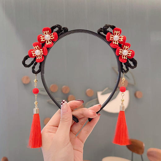 【新年国风发箍】中国风新年发饰女童汉服喜庆红色流苏假发辫子发箍宝宝过年头饰 商品图13