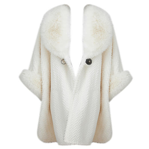 时尚简约披肩毛呢外套，秋冬款大毛领保暖中长款斗篷外套HR-WZ231019 商品图4