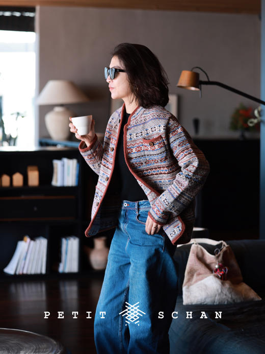 PETIT SCHAN小闪 CLO#412 Star of Bethlehem 圣诞星 绵羊毛羊驼毛混纺费尔岛提花小立领开衫 商品图2