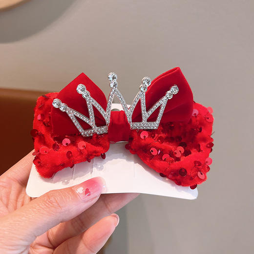 【龙年国风头饰】儿童红色蝴蝶结过年发夹2023新款公主宝石皇冠发卡小女孩过年头饰 商品图10