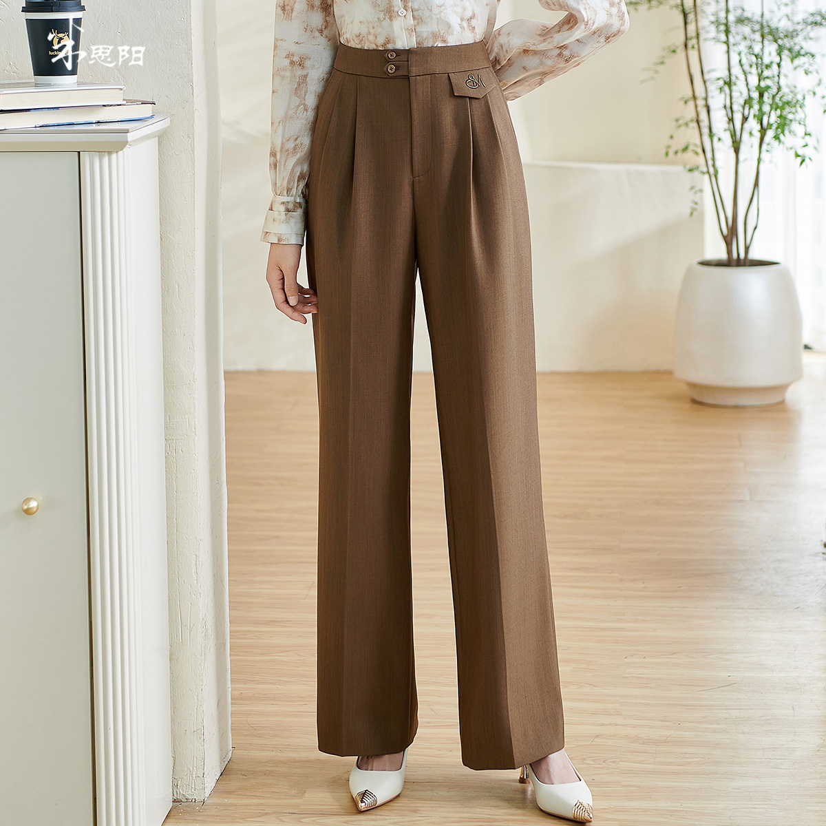 米思阳2026春季新款通勤时尚直筒休闲裤高腰修身西裤女0336