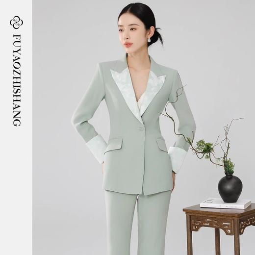 扶摇 秋冬西装套装女轻奢新中式国风元素御姐职业西服两件套 商品图0