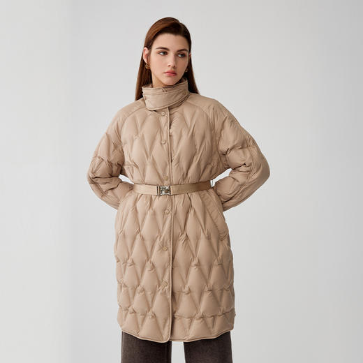 【菱形图案中长款羽绒服】23年冬季新品女士90白鹅绒服时尚保暖外套 商品图2