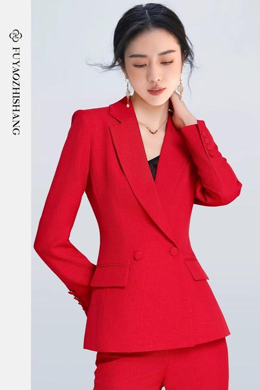 扶摇 红色西装套装女高端职业装年会主持人西服外套工作服冬 商品图4