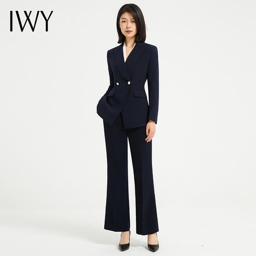 IWY/高端藏青色阔腿裤西装套装女秋冬款干练总裁面试正装售楼部工作服C13505+P33505 商品图1