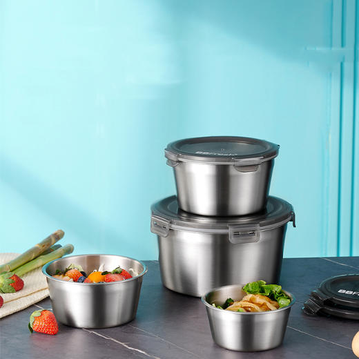 宝得鲜316不锈钢小鲜盒四件套|清仓价捡漏！极速锁鲜密封不串味，一套可备菜/保鲜/收纳 商品图0