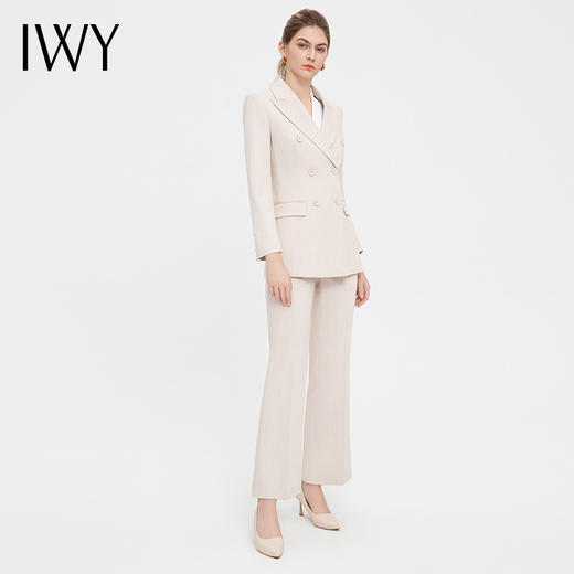 IWY/气质杏色双排扣西装套装女高端医美上班工作服时尚阔腿裤职业正装C13317+P33317 商品图3