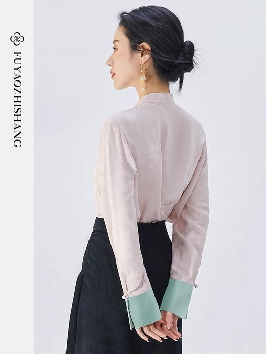 扶摇 陌上花开 新中式秋季通勤复古提花上衣衬衫女盘扣衬衣 商品图5