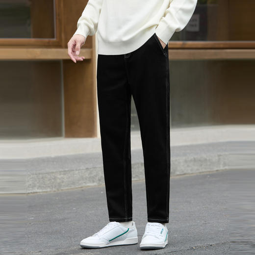 gxgjeans男装牛仔裤秋季黑色明线时尚修身小脚裤潮牌 商品图1