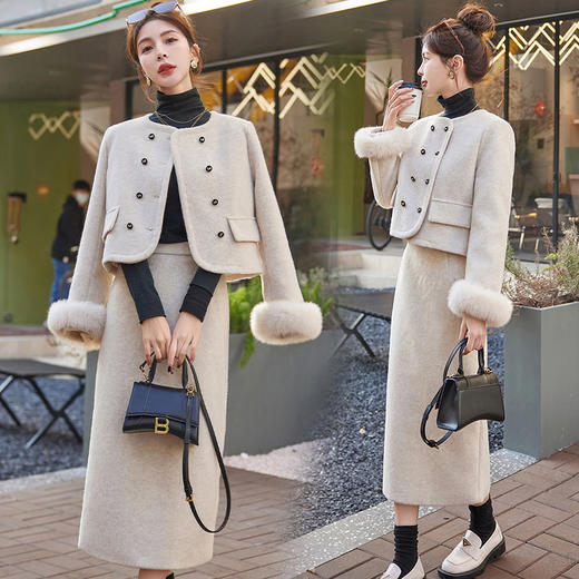 冬装新款，白鸭绒真狐狸毛羽绒服显瘦小香套装HR-YJLY9031 商品图1