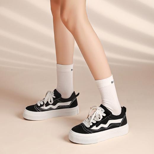ZHR撞色拼接厚底板鞋女2023新款学院经典黑白运动休闲鞋韩版百搭 商品图3