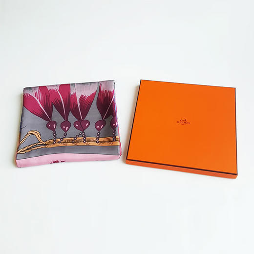 【99新】爱马仕（HERMES）女士玫红色羽毛印花丝巾 丝巾 爱马仕  241218TH03 商品图1