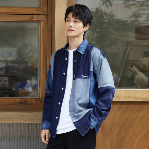 gxgjeans男装 秋季翻领拼接夹克长袖宽松牛仔夹克外套男JED1E808644 商品图1