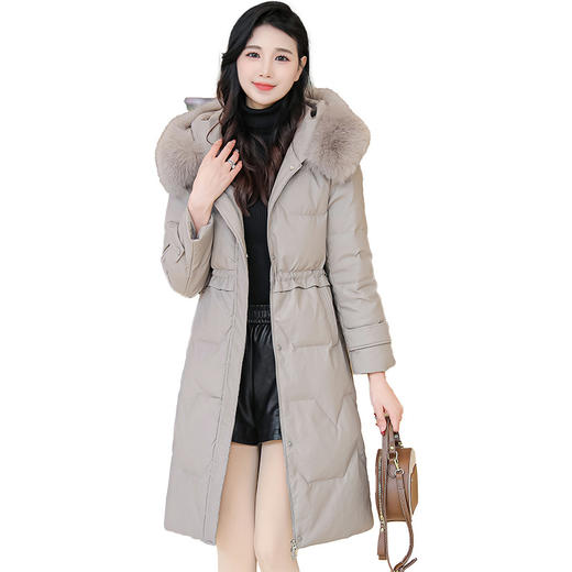 QYM 1837-L皮羽绒服连帽真毛领洋气白鸭绒外套 商品图4