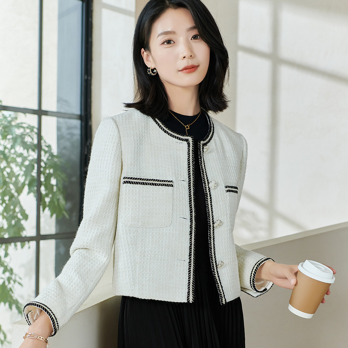 剩XXL 米思阳【小香风外套】2026春季新款时尚优雅气质通勤百搭外套0254