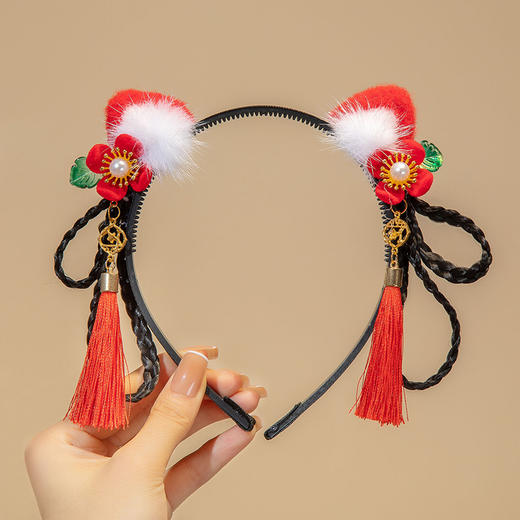 【新年国风发箍】中国风新年发饰女童汉服喜庆红色流苏假发辫子发箍宝宝过年头饰 商品图5
