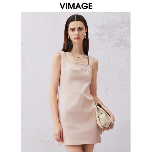 VIMAGE纬漫纪春季新款显瘦简约大气吊带连衣裙V2107703 商品图3