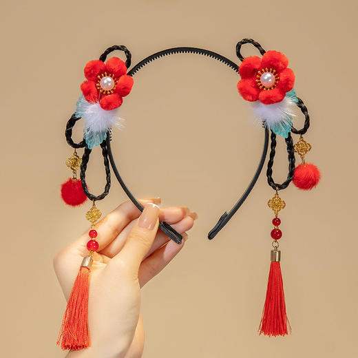 【新年国风发箍】中国风新年发饰女童汉服喜庆红色流苏假发辫子发箍宝宝过年头饰 商品图7