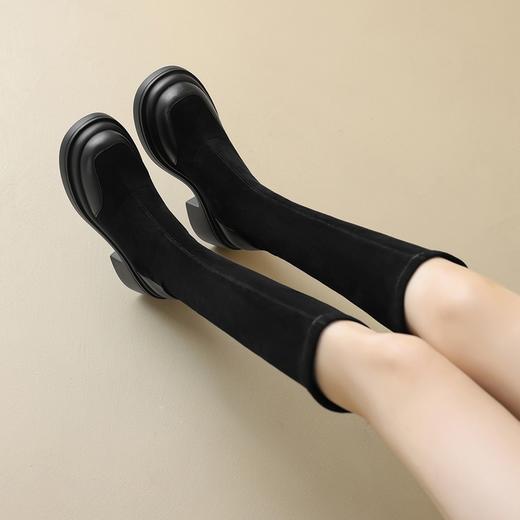 ZHR加绒高跟长靴女2023秋冬气质粗跟瘦瘦靴显瘦厚底弹力靴长筒靴 商品图2