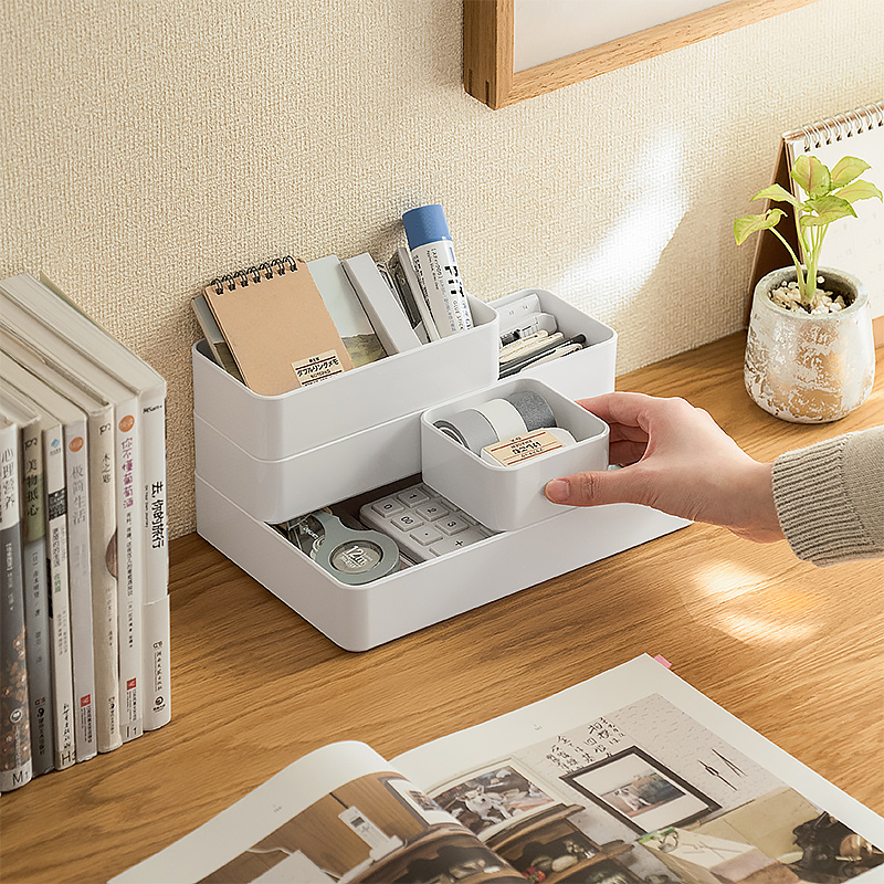 可叠加抽屉收纳盒桌面文具化妆品镜柜分隔盒亚克力质感分格整理盒