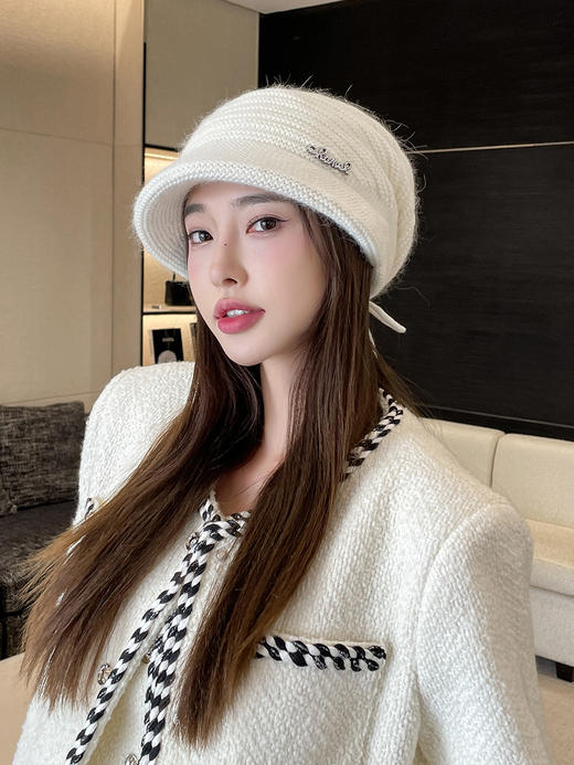 女双层兔毛针织帽 商品图3