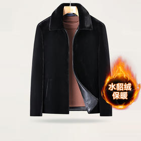 【圈】【新款DB】大依优型大码水貂绒加绒外套翻领夹克加肥加大肥佬休闲上衣男士胖子商务