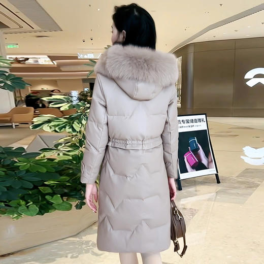 QYM 1837-L皮羽绒服连帽真毛领洋气白鸭绒外套 商品图3