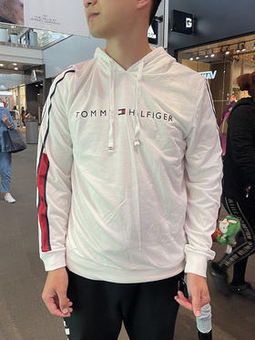 Tommy Hilfiger/汤米 男士棉混纺简约字母旗标刺绣套头连帽卫衣