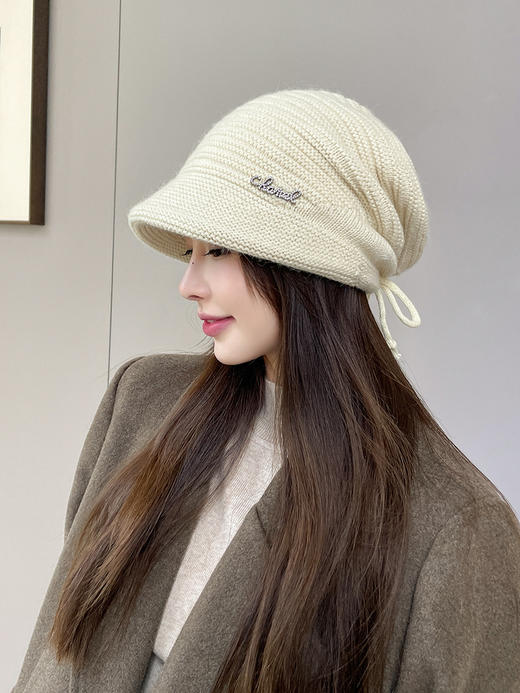 女双层兔毛针织帽 商品图4