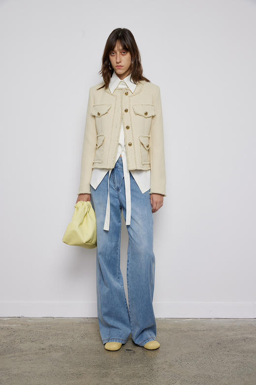 粗斜纹无领廓形外套 商品图0