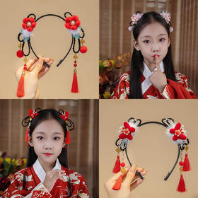 【新年国风发箍】中国风新年发饰女童汉服喜庆红色流苏假发辫子发箍宝宝过年头饰