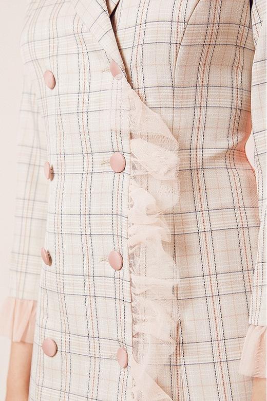 komello 法式复古粉色格纹刺绣连衣裙 14607 商品图3