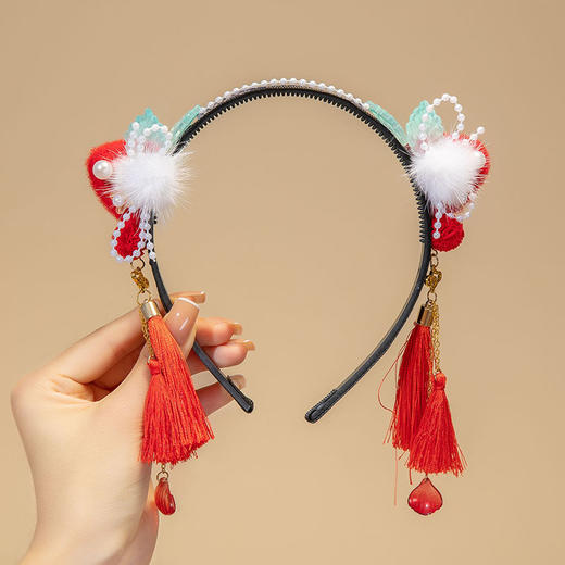 【新年国风发箍】中国风新年发饰女童汉服喜庆红色流苏假发辫子发箍宝宝过年头饰 商品图8