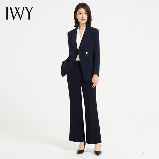 IWY/高端藏青色阔腿裤西装套装女秋冬款干练总裁面试正装售楼部工作服C13505+P33505 商品图3