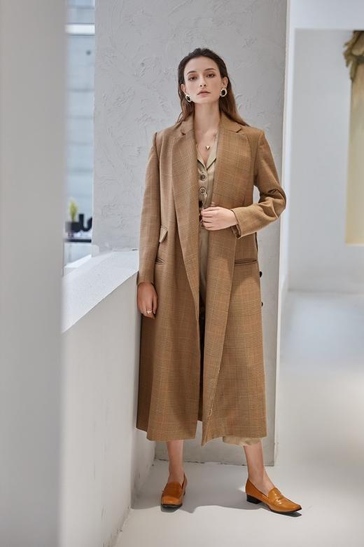 DAMO WANG/王大墨 棕色格纹羊毛西装长外套 13993 商品图3