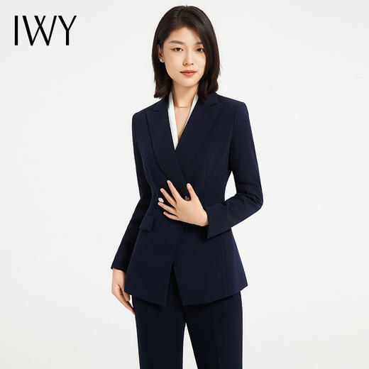 IWY/高端藏青色阔腿裤西装套装女秋冬款干练总裁面试正装售楼部工作服C13505+P33505 商品图4
