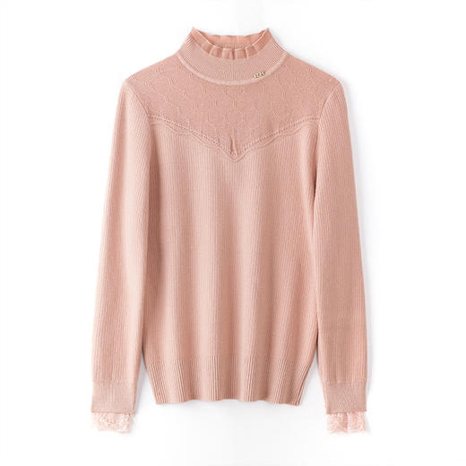 加绒加厚修身毛衣，新款半高领蕾丝打底衫内搭秋冬一体绒上衣CC-J-459 商品图4