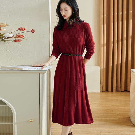 剩S/M/L/XL/XXL 米思阳2026春季新款洋气复古格纹连衣裙设计感褶皱针织裙子女3523 商品图1