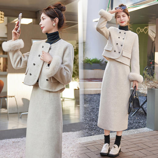 冬装新款，白鸭绒真狐狸毛羽绒服显瘦小香套装HR-YJLY9031 商品图3