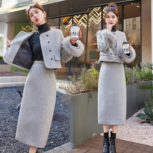 冬装新款，白鸭绒真狐狸毛羽绒服显瘦小香套装HR-YJLY9031 商品图0