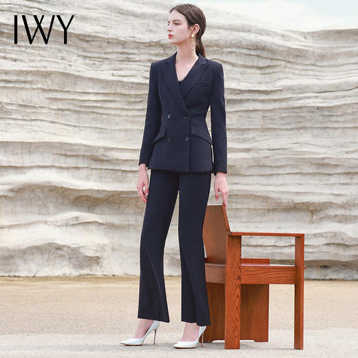 IWY/高端藏青色阔腿裤西装套装女商务面试经理职业装工作服C13309+P33309 商品图1