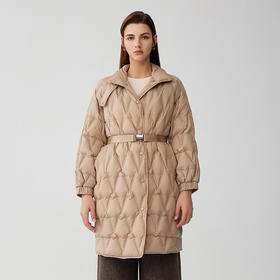 【菱形图案中长款羽绒服】23年冬季新品女士90白鹅绒服时尚保暖外套