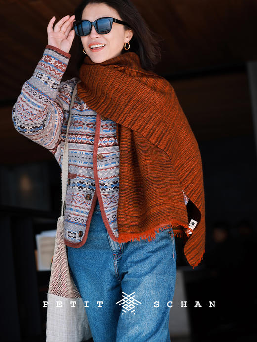 PETIT SCHAN小闪 CLO#412 Star of Bethlehem 圣诞星 绵羊毛羊驼毛混纺费尔岛提花小立领开衫 商品图0