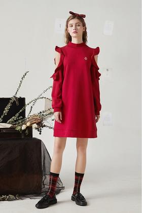 komello 荷叶边露肩卫衣裙 14904