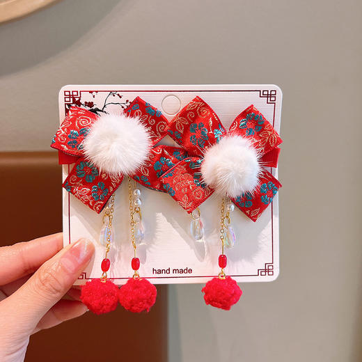 中国风新年头饰儿童过年发饰女童假发蝴蝶结拜年发卡宝宝喜庆发夹 商品图5