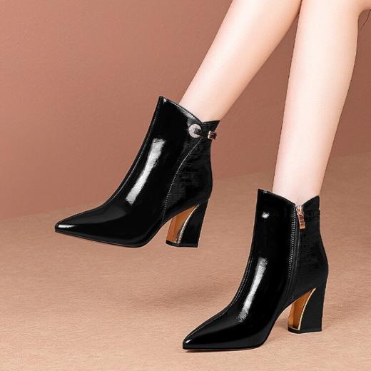 【7天发货】粗跟时尚高跟鞋，冬季加绒马丁靴XME-9333 商品图2