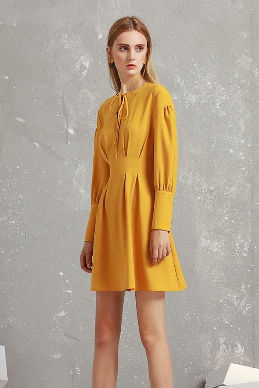 komello 黄色收褶灯笼袖连衣裙 14912 商品图5