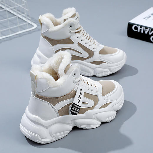  年终大促！【优化腿部线条！舒适显脚小】老爹鞋冬季新款高帮女休闲百搭，运动女鞋厚底加绒拼色鞋女，优美鞋型 穿上尽显秀气 轻柔包边 不磨脚 商品图8
