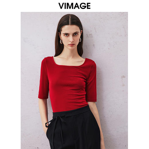 VIMAGE纬漫纪春季新款时尚显瘦方领小上衣V2113704 商品图0